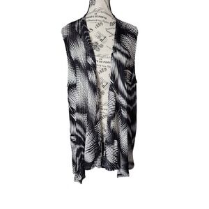 Chicos Travelers Open Front Vest Black White Textured Abstract Print Sz 3 XL